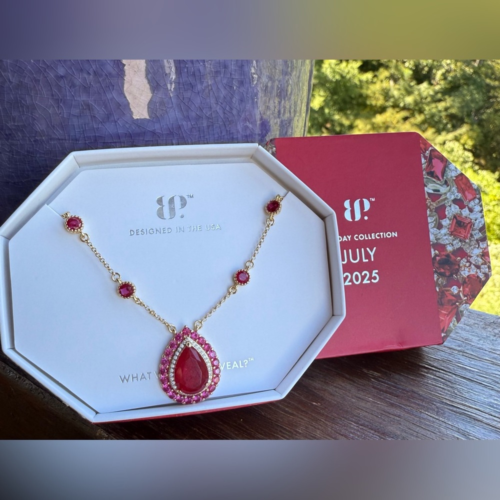 Bomb Party July 2025 Birthday Necklace NK62431 Ruby Gold Plating NEW